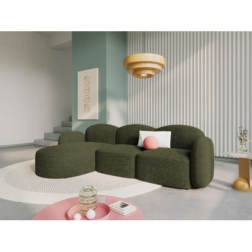 Canapé D'angle Gauche 4 Places En Tissu Chenille Vert Chiné