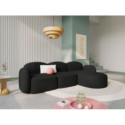 Canapé D'angle Droit 4 Places En Tissu Chenille Mélange Noir