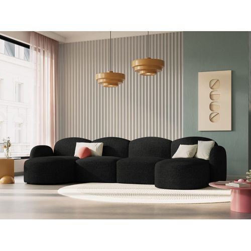 Canapé Panoramique 6 Places En Tissu Chenille Mélange Noir