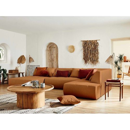 Canapé Modulable 7 Places Angle Droit En Tissu Rouille