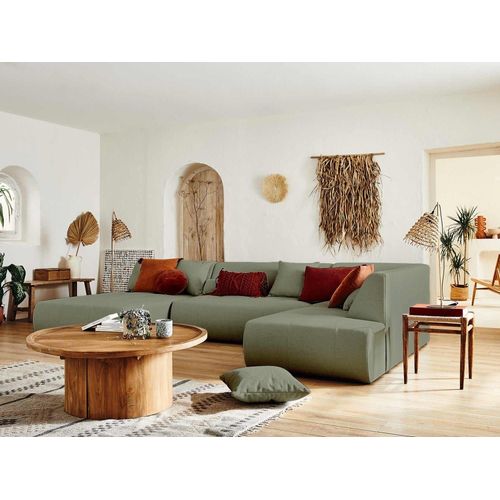 Canapé Modulable 7 Places Angle Droit En Tissu Vert Sauge