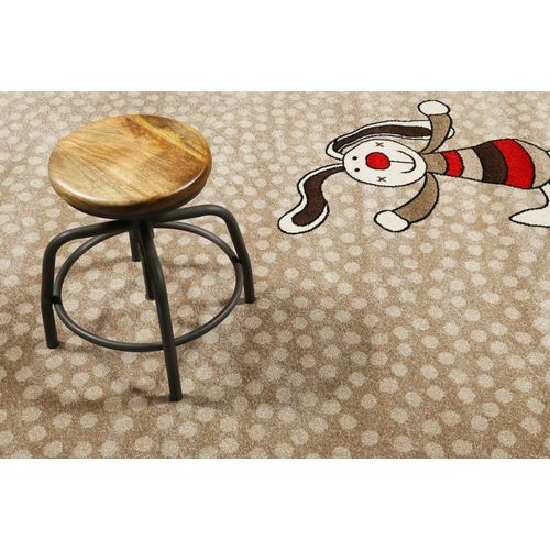 Tapis Enfant Motif Lapin Coloré Sur Fond Pois Beige 80x150