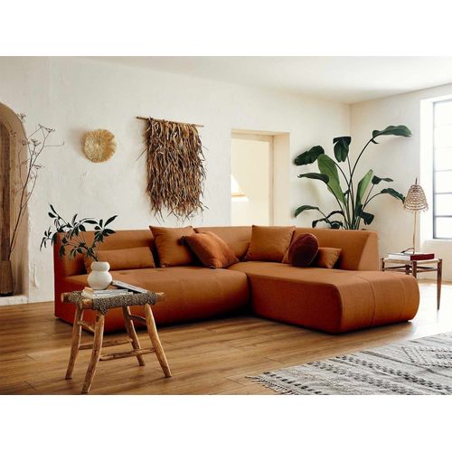 Canapé Modulable 5 Places Angle Droit En Tissu Rouille