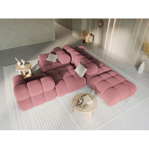Canapé Modulable Droit 4 Places En Tissu Velours Rose