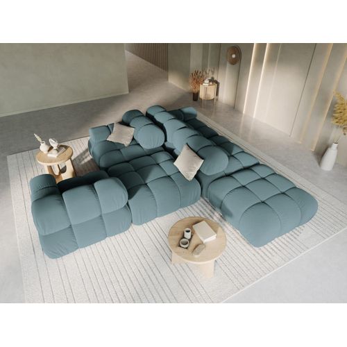 Canapé Modulable Droit 4 Places En Tissu Velours Pétrole