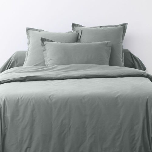 Parure De Lit 1 Place Coton Unie Gris Argent 140x200 Cm