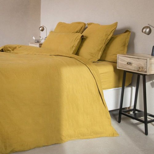 Drap Housse Lin Lavé Moutarde 140x190x30