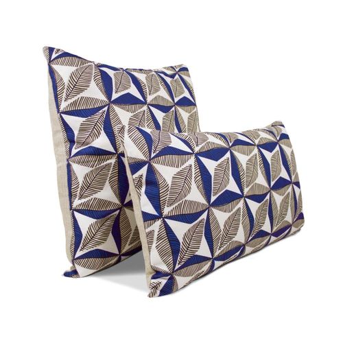 Housse De Coussin Bi Matière En Lin Et Coton 50x50cm Bleu Majorelle