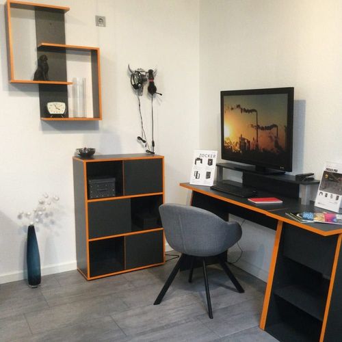 Bureau Gris Anthracite Et Orange - L93 Cm