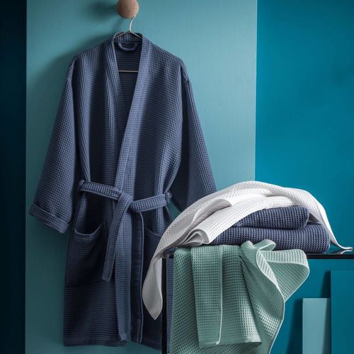 Peignoir Femme Col Kimono En Coton Bio L Bleu Indigo