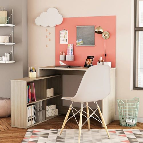 Bureau D'angle Réversible 4 Tiroirs L111,9 Cm - Effet Chêne