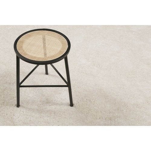 Tapis Rond Poils Longs Doux Brillant Blanc Crème 80 Rd.