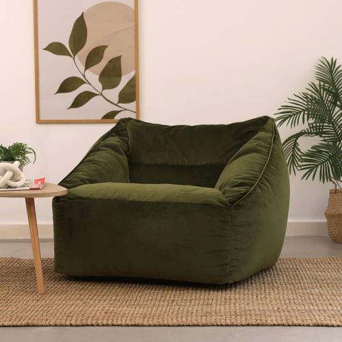 Pouf Fauteuil Velours Vert Olive