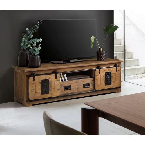Meuble Tv En Manguier De Style Industriel Avec Deux Portes