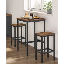 Ensemble Table De Bar Avec 2 Tabourets Effet Bois Marron Rustique