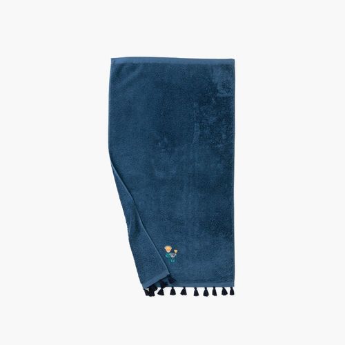 Serviette De Toilette Coton D'egypte Bouclette Brodé Bleu 50 X 90 Cm
