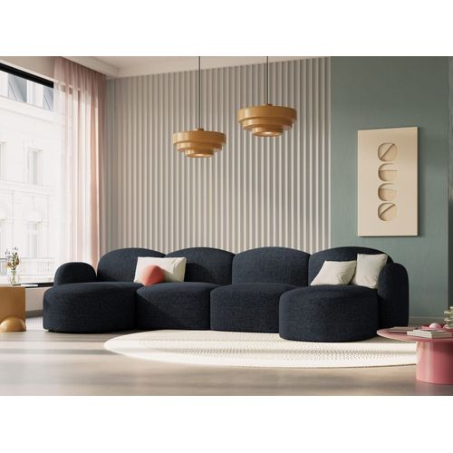 Canapé Panoramique 6 Places En Tissu Chenille Bleu Mélange