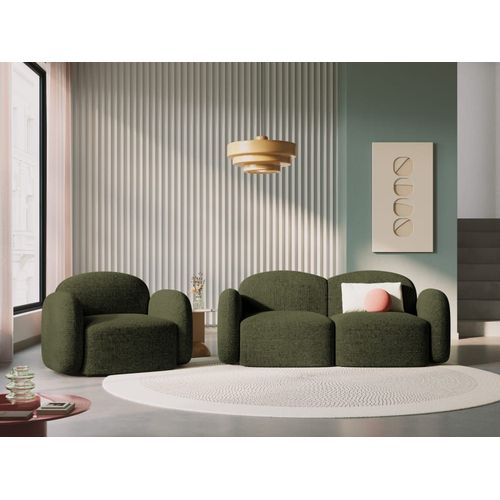 Canapé 2 Places En Tissu Chenille Vert Chiné