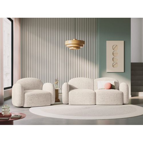 Canapé 2 Places En Tissu Chenille Beige Clair Mélange