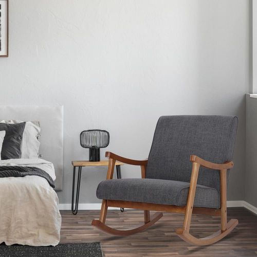 Chaise À Bascule Avec Accoudoirs Et Assise En Tissu Gris Clair