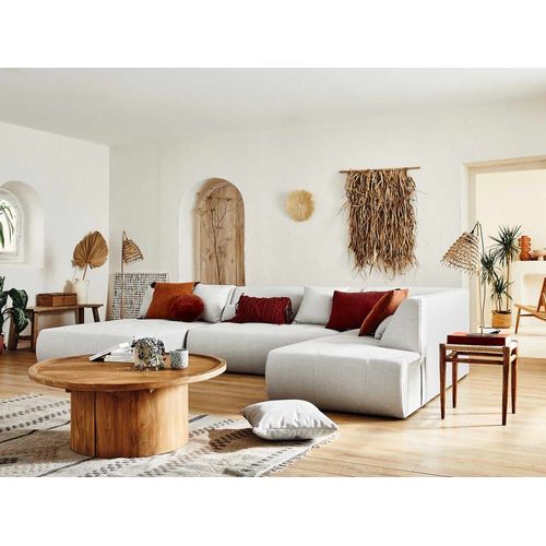 Canapé Modulable 7 Places Angle Droit En Tissu Gris Clair