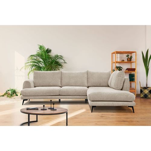 Canapé D'angle Droit 5 Places Tissu Beige