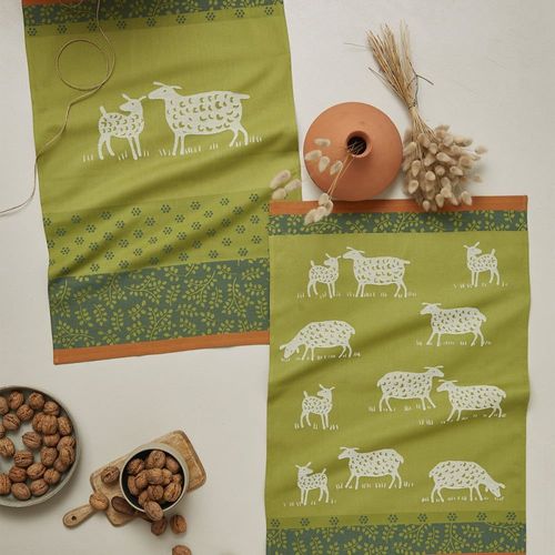 Torchon Imprimé En Jacquard De Coton Vert 50x75
