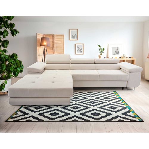 Canapé D'angle Gauche Convertible 6 Places En Velours Beige