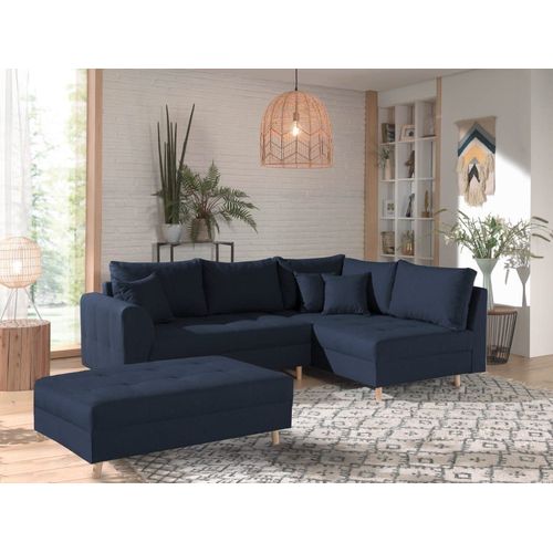 Canapé D'angle Droit Convertible 4 Places En Tissu Bleu Pétrole