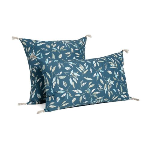 Housse De Coussin Imprimé En Coton 33x57cm Indigo, Kaki