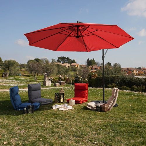 Parasol Déporté 3x3 M En Acier Et Polyester Rouge