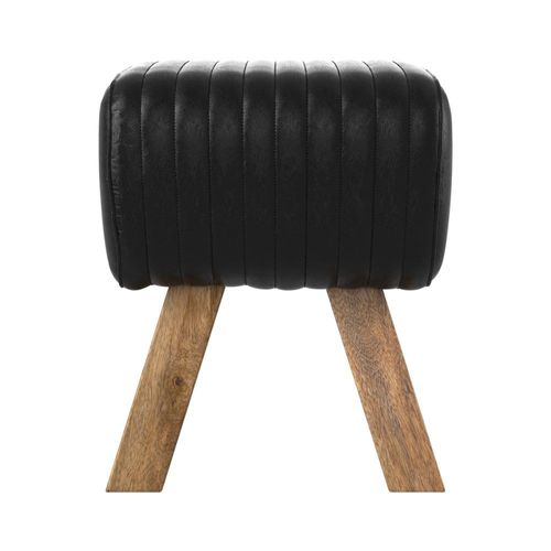 Tabouret En Cuir Noir Et Bois De Manguier
