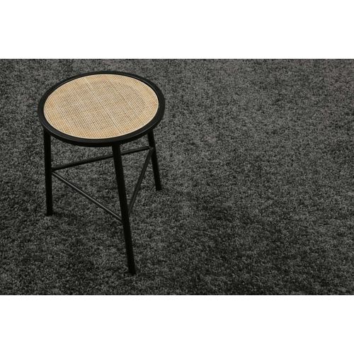 Tapis Rond Poils Longs Effet Bouclette Gris Anthracite 200 Rd.
