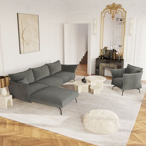 Fauteuil Velours Gris Graphite