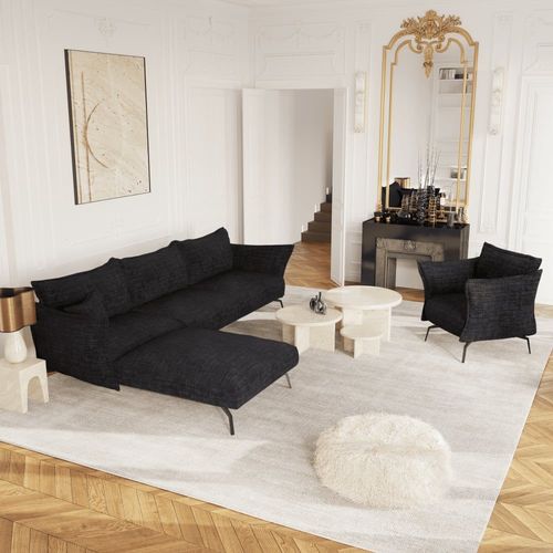 Fauteuil Velours À Motifs Anthracite