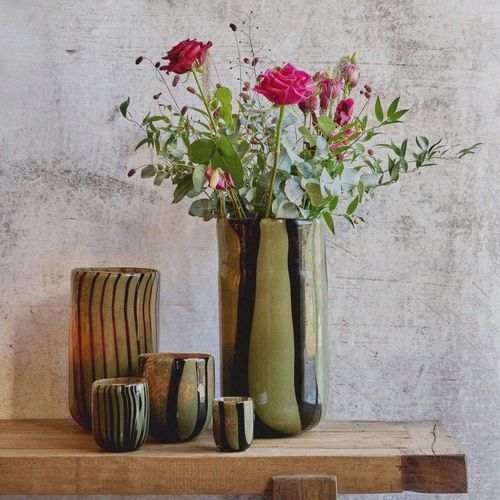 Vase en verre ø19cm - Vert olive
