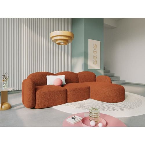 Canapé D'angle Droit 4 Places En Tissu Chenille Mélange De Terre Cuite