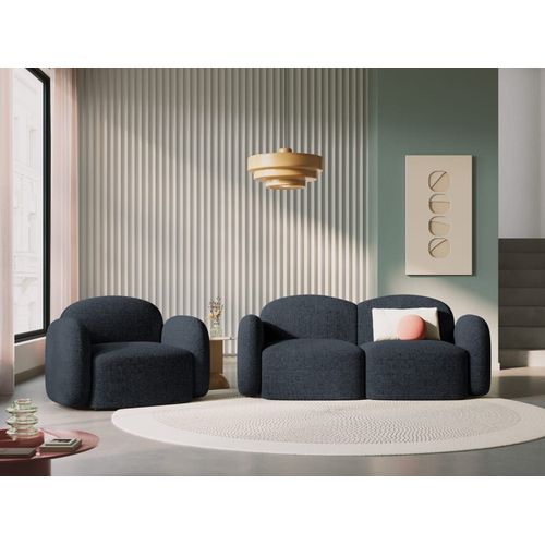 Canapé 2 Places En Tissu Chenille Bleu Mélange