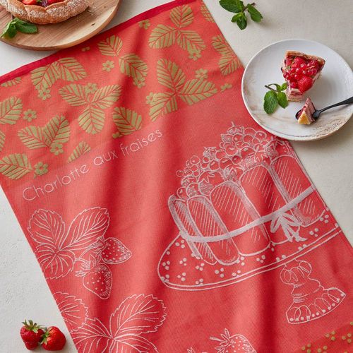 Torchon Imprimé En Jacquard De Coton Rouge 50x75