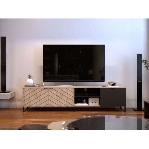 Meuble Tv Style Contemporain 200 Cm Bois / Noir