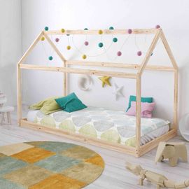 Lit Cabane En Bois Massif Bois Clair 70x140
