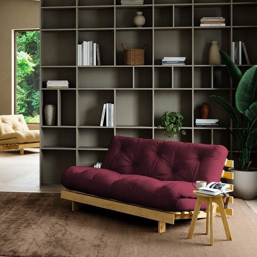 Canapé Convertible En Bois Et Tissu 2 Places - Bordeaux