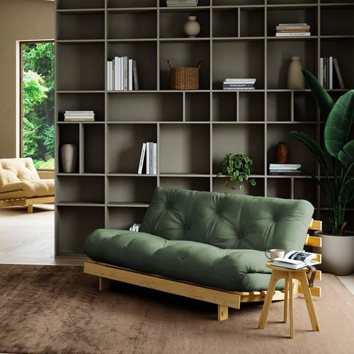 Canapé Convertible En Bois Et Tissu 2 Places - Vert Olive