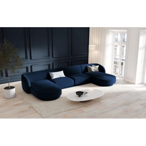 Canapé Panoramique 5 Places En Tissu Velours Bleu Roi