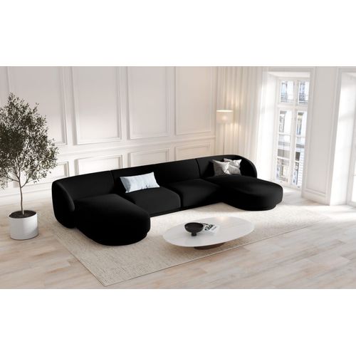 Canapé Panoramique 5 Places En Tissu Velours Noir