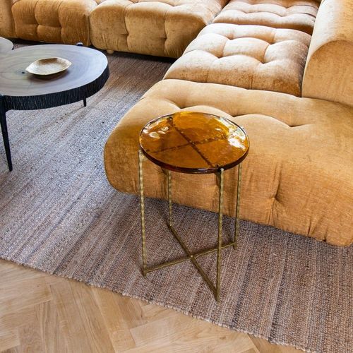 Table D'appoint Avec Plateau En Verre Ambre Et Pieds Doré