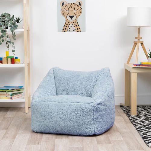 Pouf Fauteuil Enfant Polaire Sherpa Bleu Givre