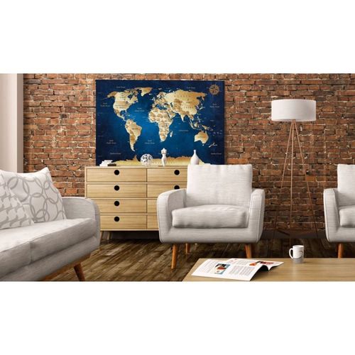 Tableau carte du monde les profondeurs bleu foncé 120 x 80 cm