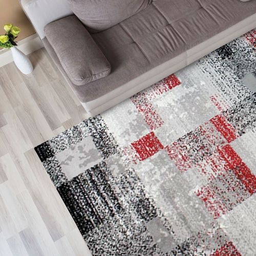 Tapis Vintage Effet Cube Gris Rouge 133x190