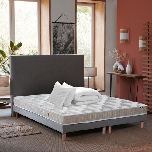 Pack prêt à dormir : matelas + sommier + couette + oreillers 160x200